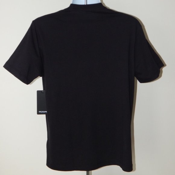 NWT Men’s TRUE RELIGION Slanted Foil 3D Horseshoe Crewneck Black T Shirt - Picture 4 of 5